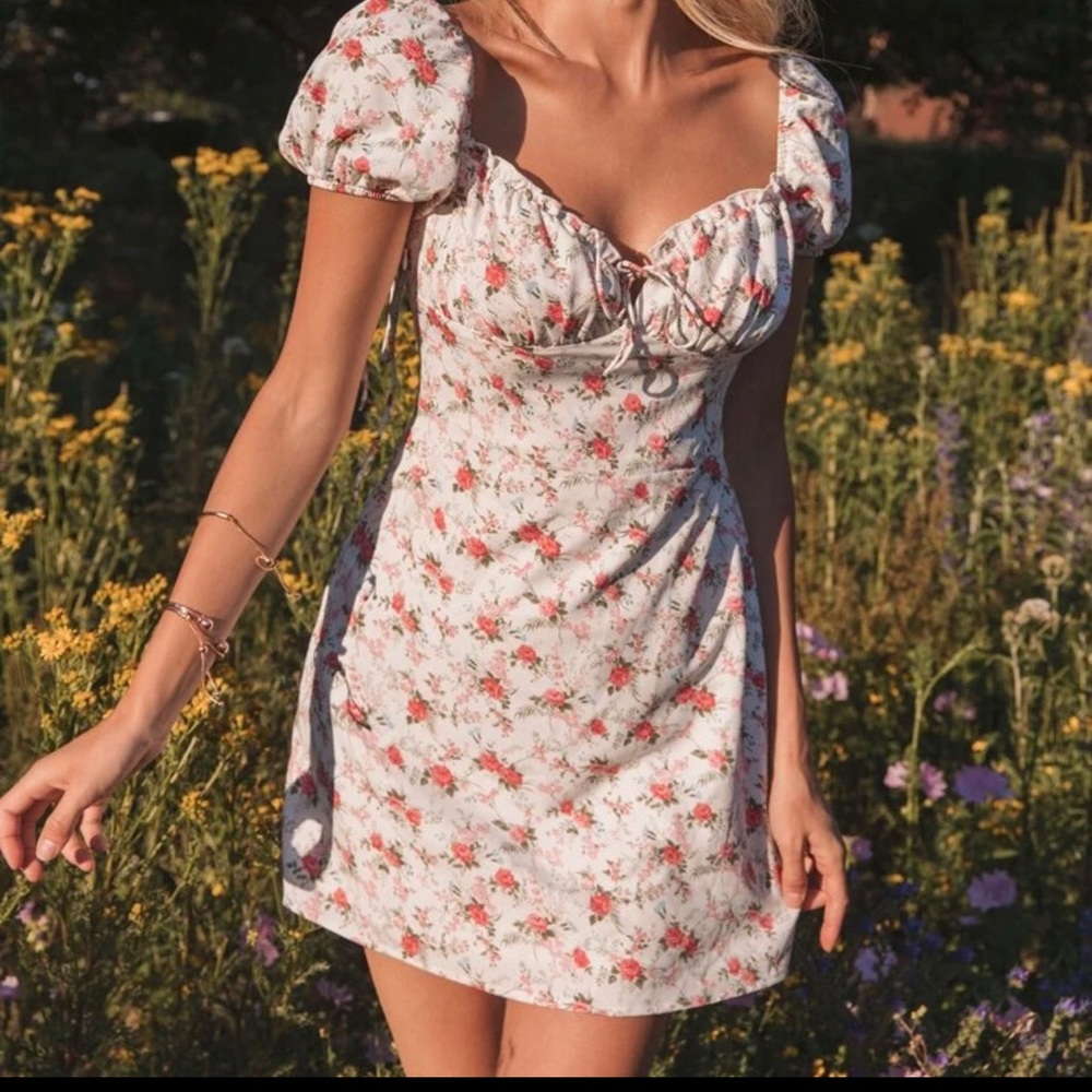 Cottagecore white and pink floral dress